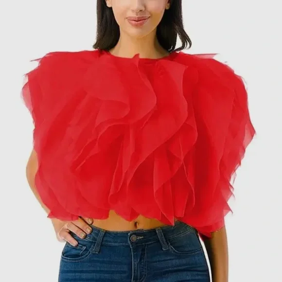 Vibrant Red Ruffle Blouse - Picture 2 of 2